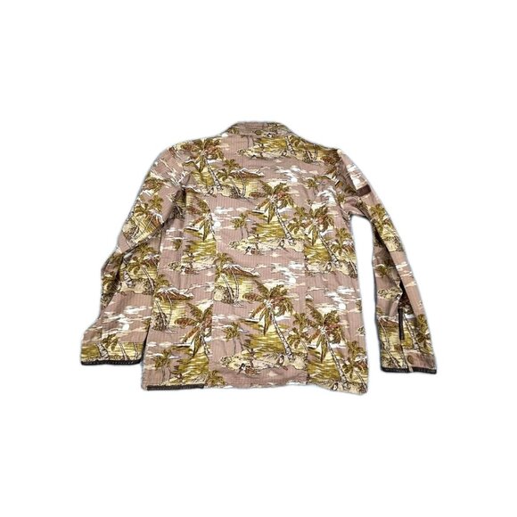 Under Two Flags Shacket Shirt Mens Medium Beige Hawaiian 100% Cotton Button-Up - Picture 2 of 12